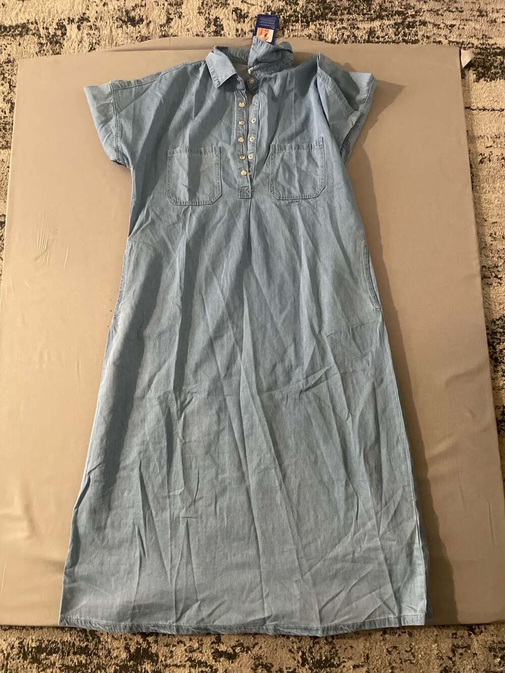Chouyatou Denim Shirt Dress Size M Blue Short Sleeve Midi Pockets